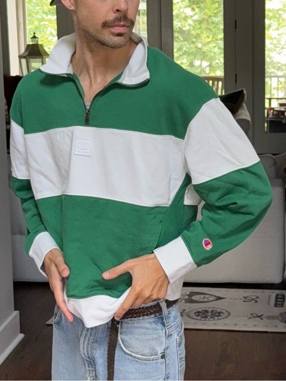 💚 Champion Green Colorblock 1/4 Zip Sweatshirt